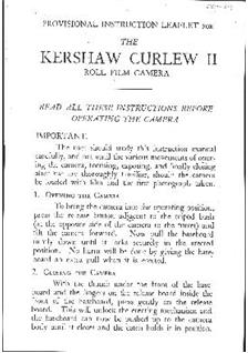 Kershaw-Soho Curlew manual. Camera Instructions.